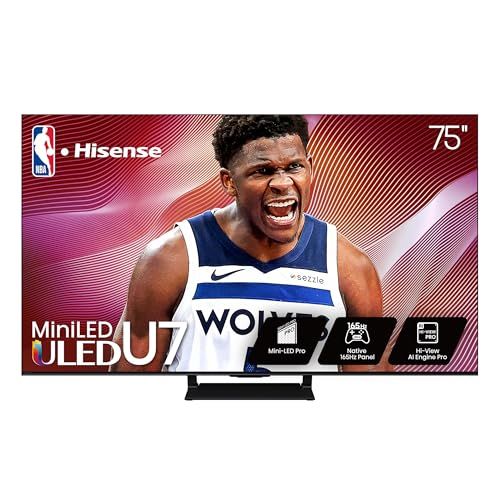 Hisense 75" U7 Mini-LED ULED 4K UHD Best Premium Gaming Google Smart TV (75U75QG, 2025 Model) - QLED, Native 165Hz, VRR 288, Up to 3000 Nits, HDR10+, Dolby Vision IQ · Atmos, IMAX Enhanced, 2.1.2 Ch 75-Inch 2025 New Model