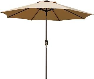 Blissun 9' Outdoor Patio Umbrella, Outdoor Table Umbrella, Yard Umbrella, Market Umbrella with 8 Sturdy Ribs, Push Button Tilt and Crank (Tan)