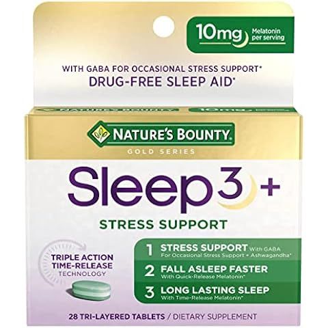 Nature's Bounty Stress Support Melatonin, Sleep3 Maximum Strength 100% Drug Free Sl...