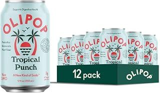 OLIPOP Prebiotic Soda Pop, Tropical Punch, A New Kind of Soda Packed with Prebiotics, Fiber, and Botanicals, Gluten Free, Vegan, GMO Free, 12oz (12-Cans)