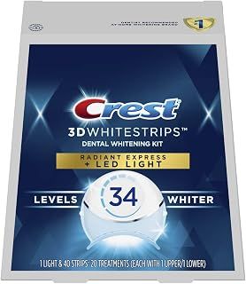 3D Whitestrips Radiant Express Plus Light, Crest With LED Accelerator Light, Teeth Whitening Strip Kit, 40 Strips (20 Count Pack), Crest Teeth Whitening Strips with Light, Teeth Whitening Kit