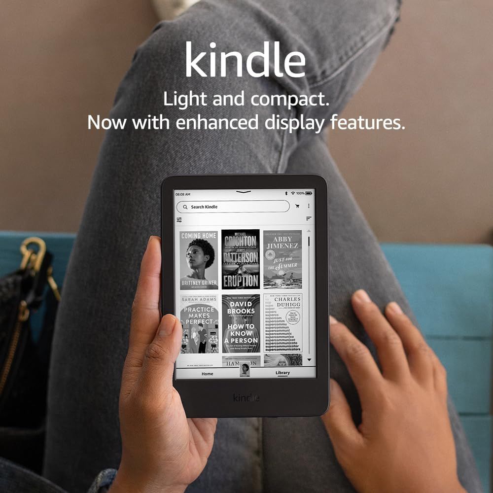 Amazon Kindle 16 GB (newest model) - Lightest and most compact Kindle, now with faster page turns, and higher contrast ratio, for an enhanced reading experience - Black Black Without Kindle Unlimited Lockscreen Ad-Supported