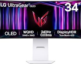 LG 34GS95QE 34-inch Ultragear OLED Curved Gaming Monitor WQHD 800R 240Hz 0.03ms DisplayHDR True Black 400 AMD FreeSync Premium Pro NVIDIA G-Sync HDMI 2.1 DisplayPort Tilt/Height/Swivel Stand White