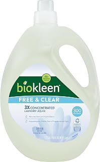 Biokleen Free & Clear Natural Liquid Laundry Detergent, Plant-Based, Unscented, Ultra-Concentrated - 300 Loads