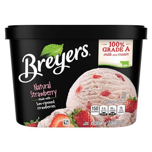 Breyers Ice Cream For a Delicious Frozen Dessert Natural Strawberry with 100% Grade A Milk and Cream 48 oz