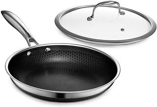 HexClad Hybrid Nonstick 10-Inch Frying Pan with Tempered Glass Lid, Stay-Cool Handle, Dishwasher-Friendly, Oven-Safe Up to 900°F, Induction Ready, Compatible with All Cooktops