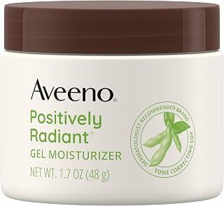 Aveeno Positively Radiant Daily Gel Facial Moisturizer with Hyaluronic Acid & Tone-Correcting Soy, Hydrating & Brightening Gel Face Cream Evens Skin Tone & Texture, Hypoallergenic, 1.7 oz
