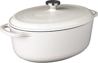 Lodge 7 Quart Enameled Cast Iron Oval Dutch Oven with Lid – Dual Handles – Oven Safe up to 500° F or on Stovetop - Use to Marinate, Cook, Bake, Refrigerate and Serve – Oyster White