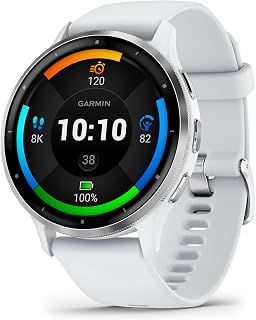 Garmin Venu 3 Silver Stainless Steel Bezel 1.4-Inch AMOLED Touchscreen Display Smart Watch with 45mm Whitestone Case and Silicone Band