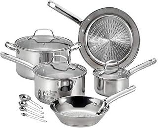 T-Fal Performa Stainless Steel Cookware Set 12 Piece Induction Oven Broiler Safe 500F Pots and Pans, Dishwasher Safe Silver
