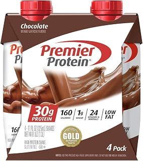 Premier Protein Shake, Chocolate, 30g Protein, 1g Sugar, 24 Vitamins & Minerals, Nutrients to Support Immune Health, 4 Count, 44 Fl Oz