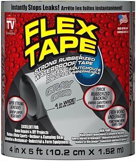 Flex Tape 4 in x 5 ft, Gray, Original Thick Flexible Rubberized Waterproof Tape - Seal and Patch Leaks, Works Underwater, Indoor Outdoor Projects - Home RV Roof Plumbing and Pool Repairs
