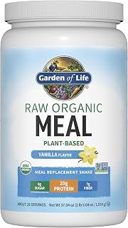Tasty Organic Vanilla Meal Replacement Shake Vegan - Garden of Life - 20g Complete Plant Based Protein, Greens, Digestive Enzymes, Pro & Prebiotics for Easy Digestion – Non-GMO, Gluten-Free, 2.3 LB,Packaging may vary