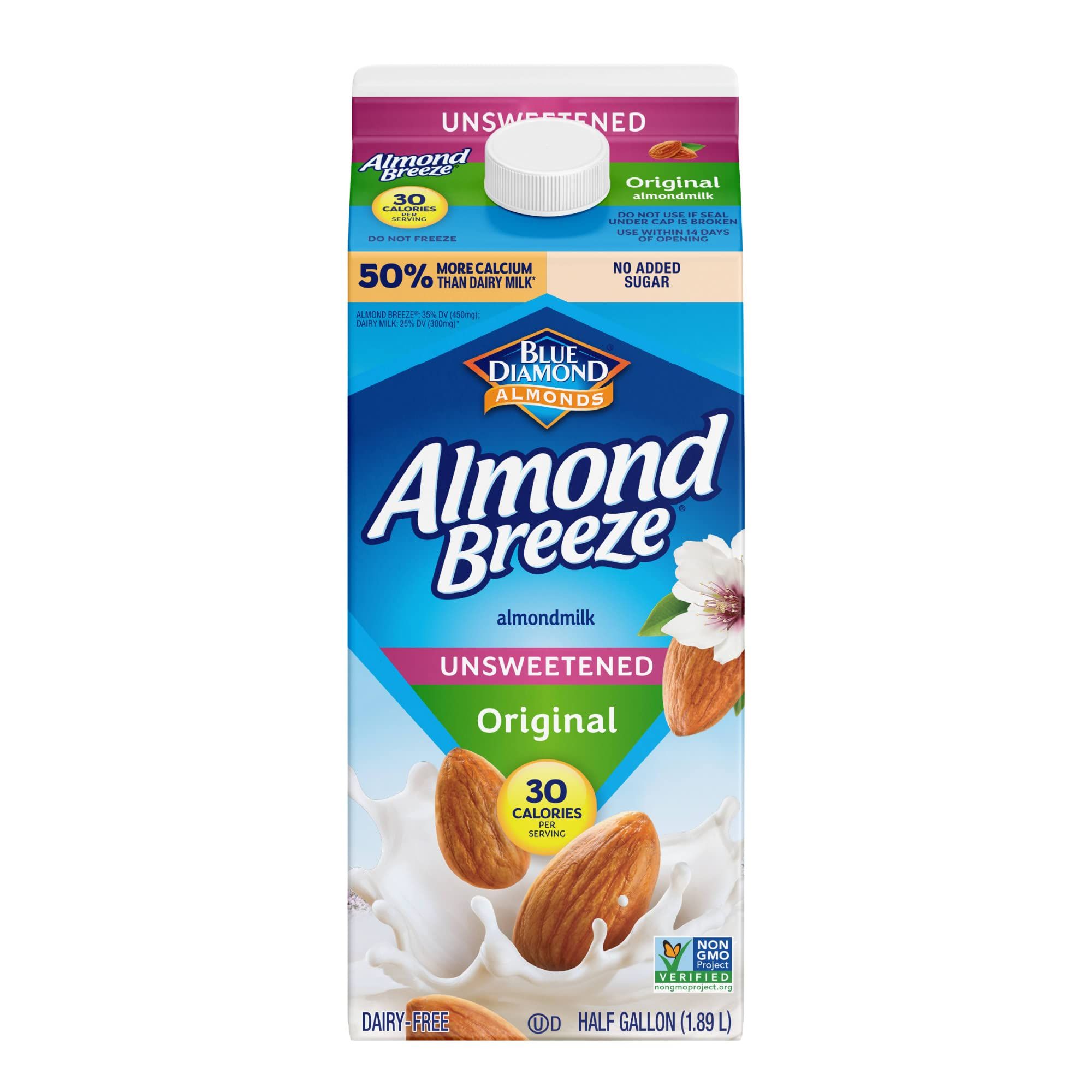 Almond Breeze Blue Diamond, Almond milk, Original, 64 Fl Oz Unsweetened 64 Fl Oz (Pack of 1)