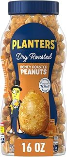 PLANTERS Honey Roasted Peanuts, Dry Roasted Peanuts, Party Snack, Plant-Based Protein, After School Snack, Sweet and Salty, Salted Nuts, Sea Salt & Honey, Snacks for Adults, Kosher, 16oz Jar Honey Roasted 16 Ounce (Pack of 1)