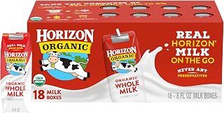Horizon Organic Shelf-Stable Whole Milk Boxes, Plain, 8 Fl Oz, 18 Pack