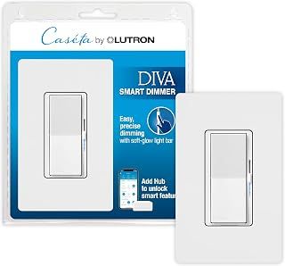 Lutron Caseta Smart Lighting Diva Smart Dimmer Switch w/ Wall Plate for LED Bulbs, Works w/ Alexa, Apple Homekit, Google Home (Hub Required), 150W, No Neutral Required, DVRFW-6L-WH-A, White