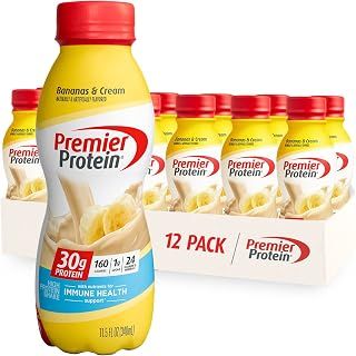 Premier Protein Shake, Bananas & Cream, 30g Protein, 1g Sugar, 24 Vitamins & Minerals, Nutrients to Support Immune Health, 12 Pack