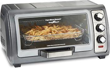 Hamilton Beach Toaster Oven Air Fryer Combo with Large Capacity, Fits 6 Slices or 12” Pizza, 4 Cooking Functions for Convection, Bake, Broil, Roll-Top Door, Easy Reach Sure-Crisp, Stainless Steel