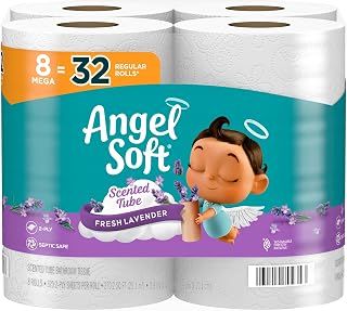 Angel Soft Toilet Paper with Fresh Lavender Scented Tube, 8 Mega Rolls = 32 Regular Rolls, Soft and Strong Toilet Tissue