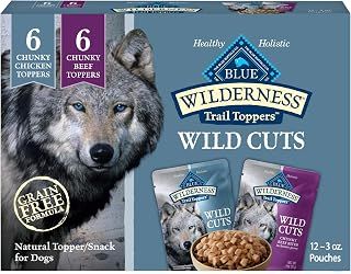 Blue Buffalo Wilderness Trail Toppers Wild Cuts Wet Dog Food Variety Pack, High-Protein & Grain-Free, Made with Natural Ingredients, Chicken and Beef Flavors, 3-oz. Pouches, (12 Count, 6 of Each)