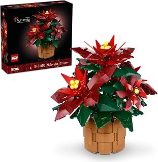 LEGO Icons Poinsettias Artificial Christmas Flowers - Artificial Flowers for Decoration & Centerpieces for Tables - Adults, Ages 18+ - Gift Ideas for Mom, Wife, Dad - 10370