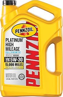 Pennzoil Platinum High Mileage Full Synthetic 5W-30 Gasoline Engine Oil, 5 Quart