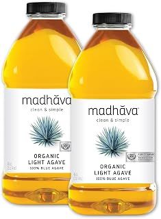 Madhava Organic Light Agave, 100% Pure Blue Nectar | Sugar Alternative | Vegan | Non GMO | Natural Liquid Sweetener, 46 Oz. (Pack of 2)