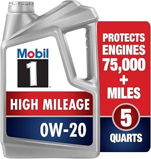 Mobil 1 High Mileage Full Synthetic Motor Oil 0W-20, 5 Quart, Gray