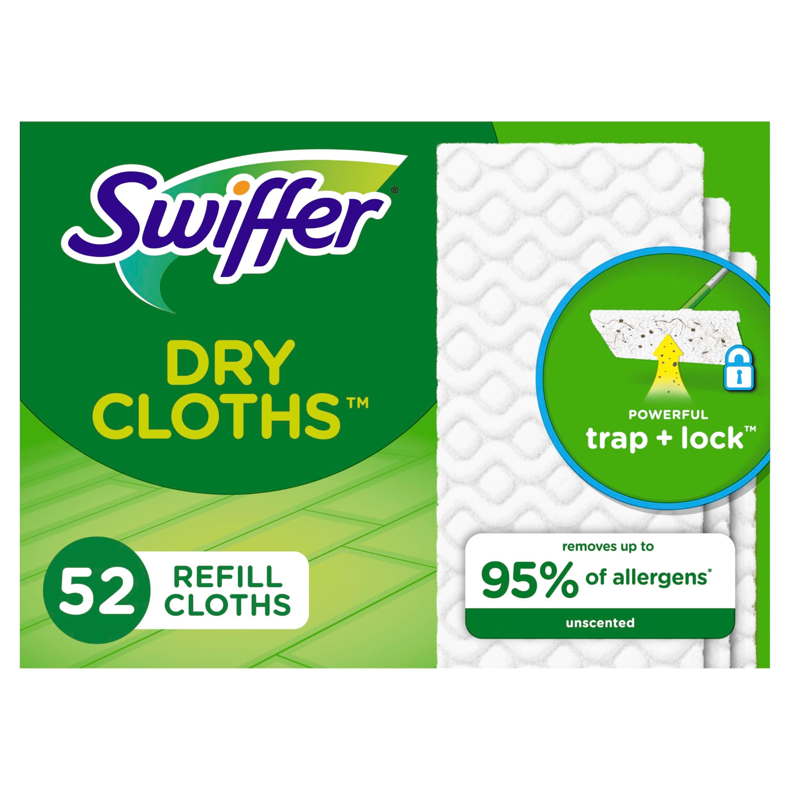 Swiffer Sweep + Mop, Dry Pads Refill, Floor Cleaner for Dirt, Dust, Hair, Cleaning Cloths for Mopping Home, Bathroom, Kitchen, Dust Mop, Floor Duster, Unscented, 52ct 52 Count (Pack of 1)