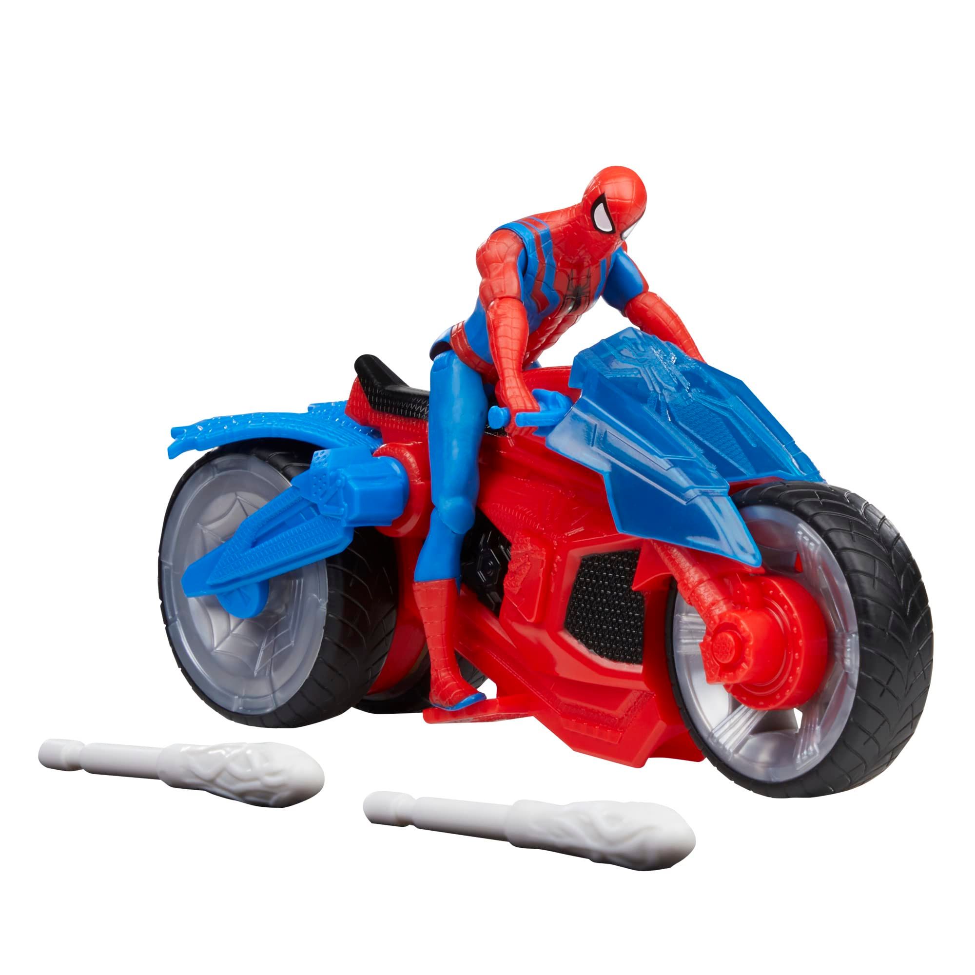 Marvel Spider-Man Web Blast Cycle, 4-Inch Action Figure with Vehicle and 2 Web Projectiles, Kids Playset for Ages 4 and Up Standard