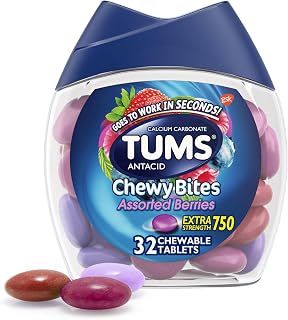TUMS Chewy Bites Antacid Tablets for Chewable Heartburn & Acid Indigestion Relief, Assorted Berries, 32 Count