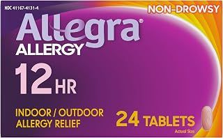 Allegra Adult 12HR Non-Drowsy Antihistamine, Fast-acting Allergy Symptom Relief, 60 mg, 24 Count (Pack of 1)