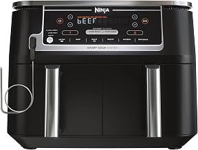 Ninja DZ550 Foodi 10 Quart 6-in-1 DualZone Smart XL Air Fryer with 2 Independent Baskets, Smart Cook Thermometer for Perfect Doneness, Match Cook & Smart Finish to Roast, Dehydrate & More, Grey (Renewed)