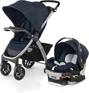 Chicco Bravo 3-in-1 Trio Travel System, Quick-Fold Car Seat and Stroller Combo with KeyFit 30 for Infant | Brooklyn/Navy
