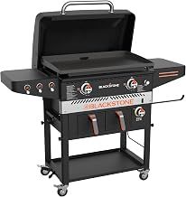 BLACKSTONE 1962 Air Fryer Combo & Two Burners Stainless Steel Gas Hood, Wheels, Two Side Shelf – Heavy Duty Outdoor Griddle Station for Backyard, Patio, 28 inch Black