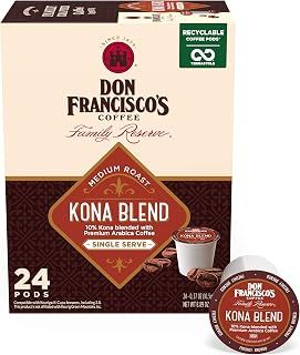 Don Francisco's Kona Blend Medium Roast Coffee Pods, 10% Kona Coffee, 24 Count - Recyclable Single-Serve Pods, Compatible with Keurig K-Cup Coffee Makers
