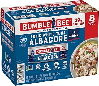 Bumble Bee Solid White Albacore Tuna in Water, 5 oz Can (Pack of 8) - Wild Caught Tuna - 29g Protein per Serving, High in Omega-3s - Non-GMO Project Verified, Gluten Free, Kosher