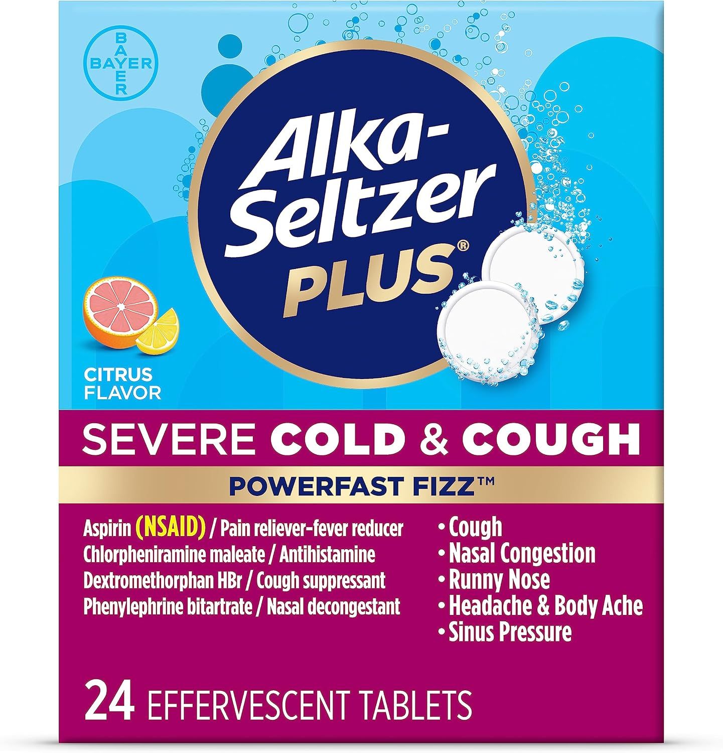 Alka-Seltzer Plus PowerFast Fizz Severe Cold & Cough Treatment - Citrus - 24ct