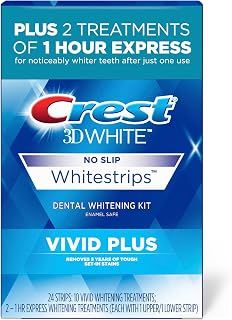 Crest 3D Whitestrips Vivid Plus, Teeth Whitening Strip Kit, 10 Treatments + 2 Bonus Treatments (Each with 1 Upper/1 Lower Strip), 24 Strips, 8 Levels Whiter, Teeth Whitening Kit