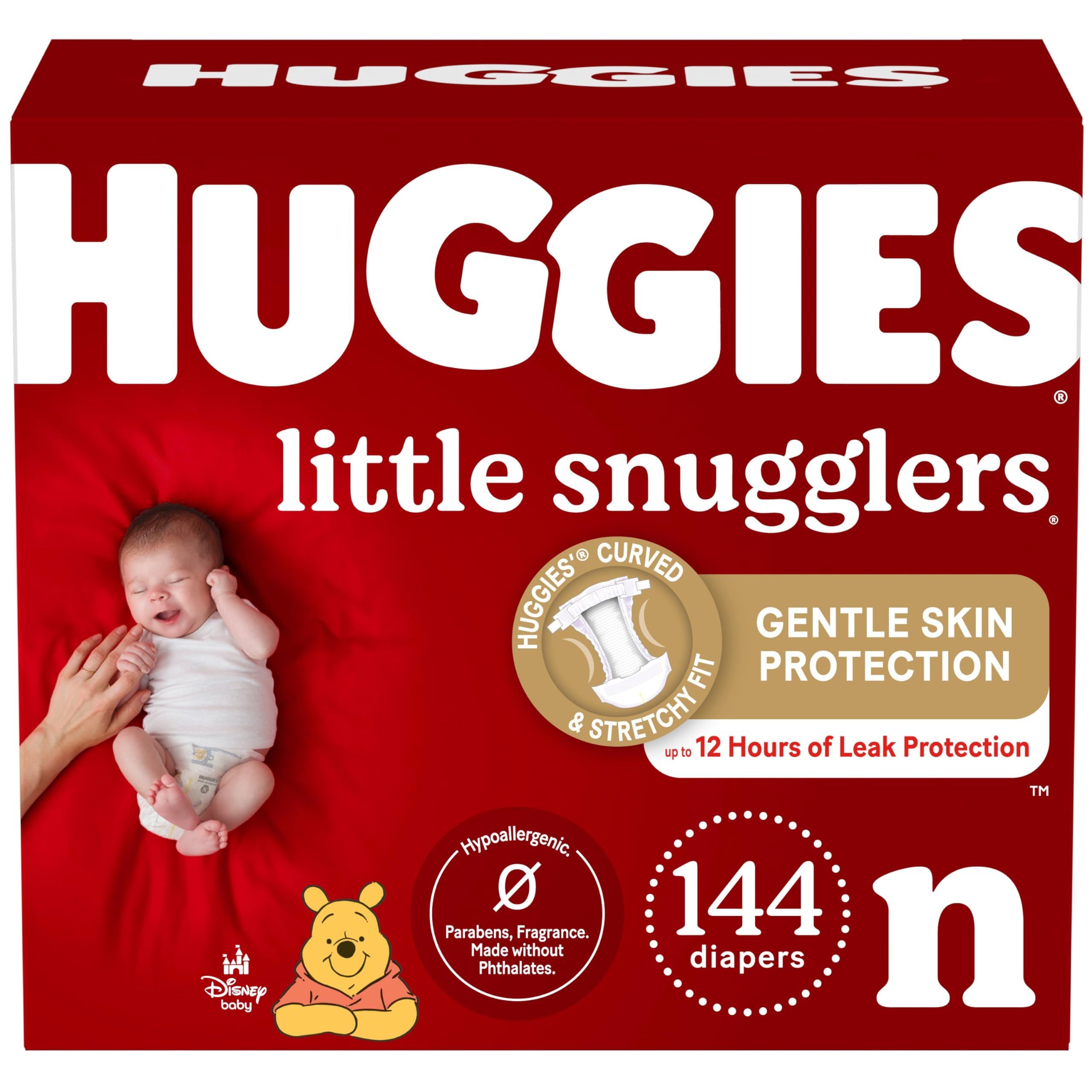 Huggies Newborn Diapers, Little Snugglers Newborn Diapers, Size Newborn (up to 10 lbs), 144 Count Newborn 144
