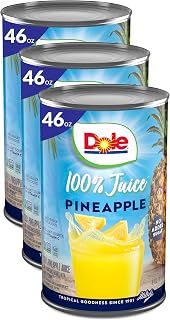 Dole 100% Pineapple Juice, No Added Sugar, Excellent Source of Vitamin C, 100% Fruit Juice, 46 Fl Oz Can, Packaging May Vary (Pack of 3)