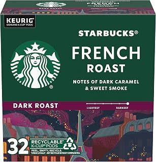 Starbucks K-Cup Coffee Pods, Dark Roast Coffee, French Roast, 100% Arabica, 1 box (32 pods)