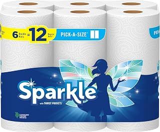 SPARKLE Pick-A-Size Paper Towels, 6 Double Rolls = 12 Regular Rolls, Everyday Value Paper Towel With Full And Half Sheets