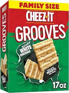 Cheez-It Grooves Crunchy Cheese Crackers, Snack Crackers, Lunch Snacks, Family Size, Sharp White Cheddar, 17oz Box (1 Box)