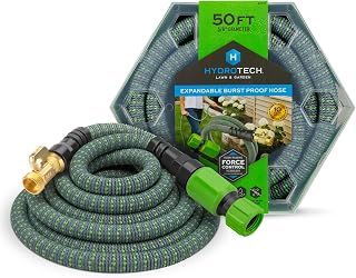 HydroTech 50 ft Expandable Garden Hose - Burst Proof & Lightweight, Flexible Water Hose with Durable Reinfordced Latex Core & Solid Brass Fittings for Lawn, Garden, Car Washing