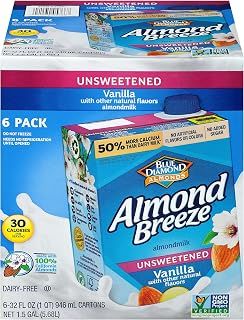 Almond Breeze Dairy Free Almondmilk, Unsweetened Vanilla, 32 Ounce (Pack of 6)