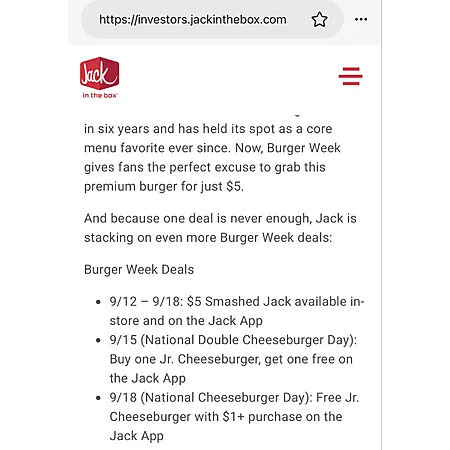 Free Jr. Cheeseburger with $1 App Purchase!