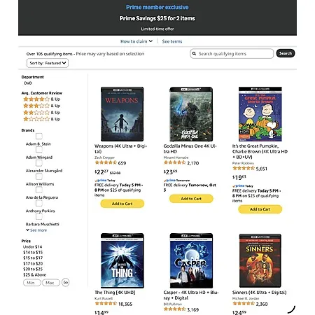 2 for $25 4K UHD Movies