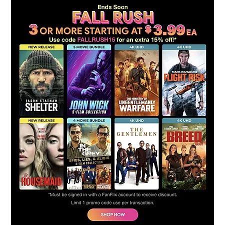 Fanflix Fall Rush Starting at $3.99 + 15% Off!